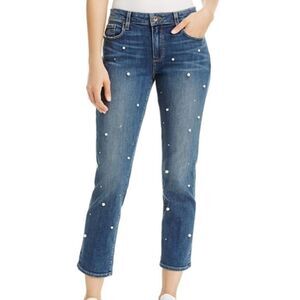Paige Brigitte Pearl and Stud Embellished Ankle Cropped Jeans Size 32 Bling